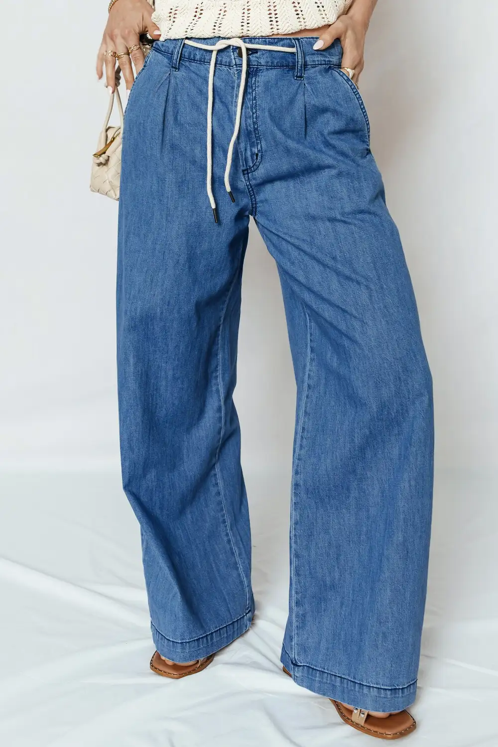 Wide Leg Dusk Lace-up Pull On Jeans