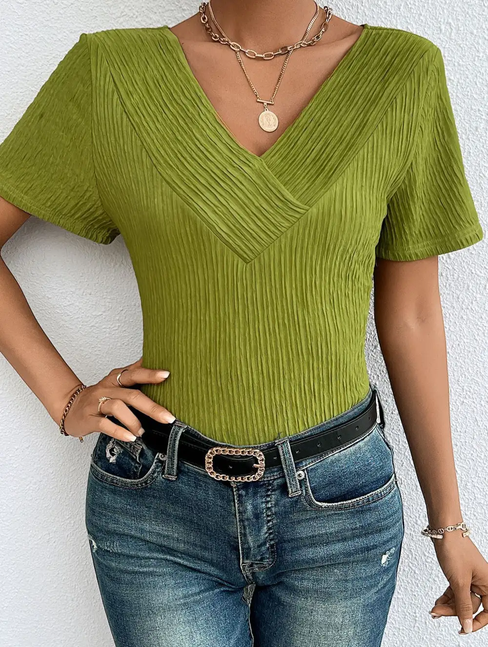 Relaxed V Neck Ribbed Tee