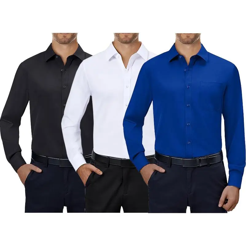 3/6-Pack Men'S Dress Shirts 4-Way Stretch Long Sleeve Collared Solid Wedding Dating Button Down Shirts Casual Breathable Outfits Menswear