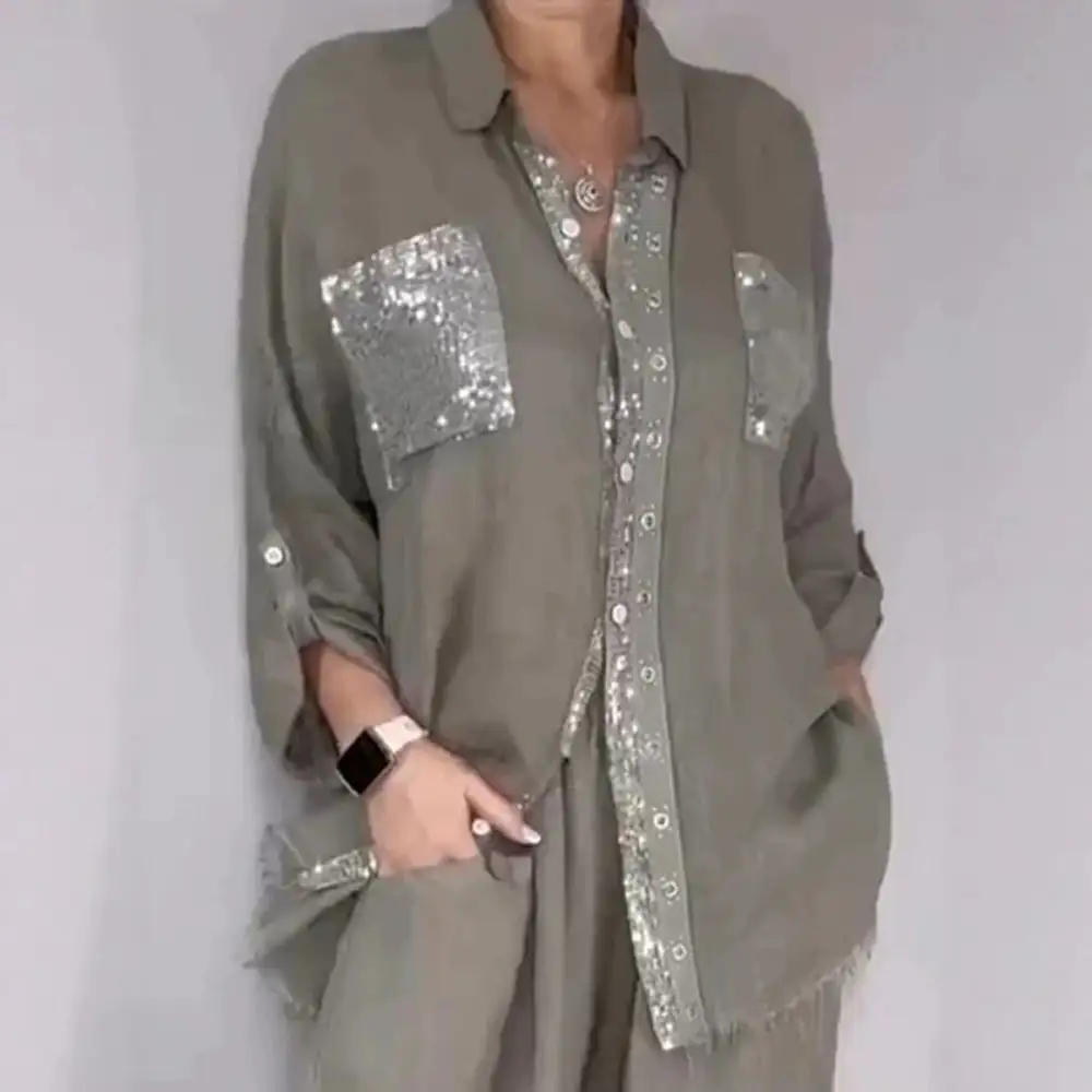 Wide-Leg Long-Sleeve Lapel Women's Matching Set