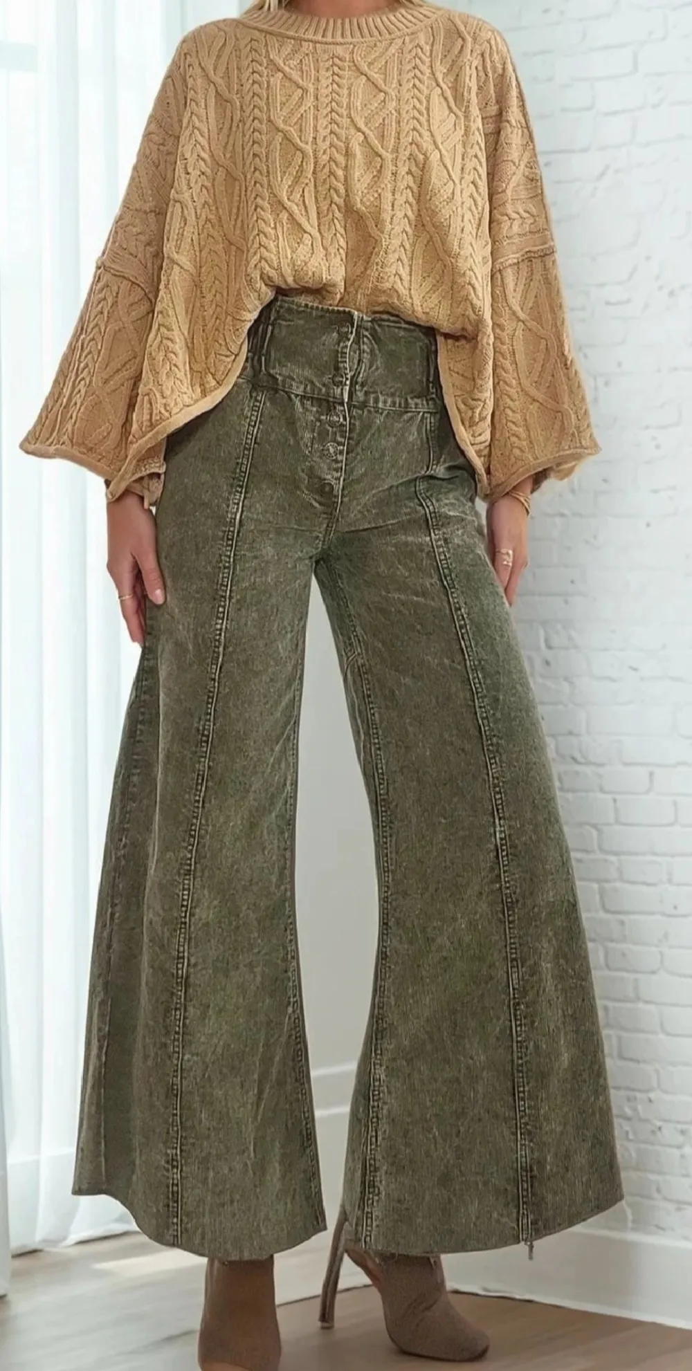 Roomy Wide Leg Cotton Blend Casual Pants