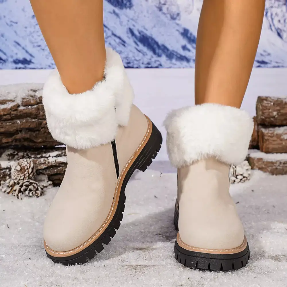 Fuzzy Ankle Boots with Zipper Detail