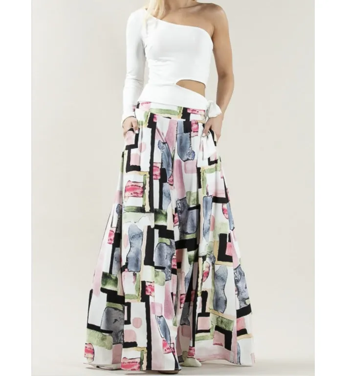 New Printed Palazzo Pants with Pockets Watercolour