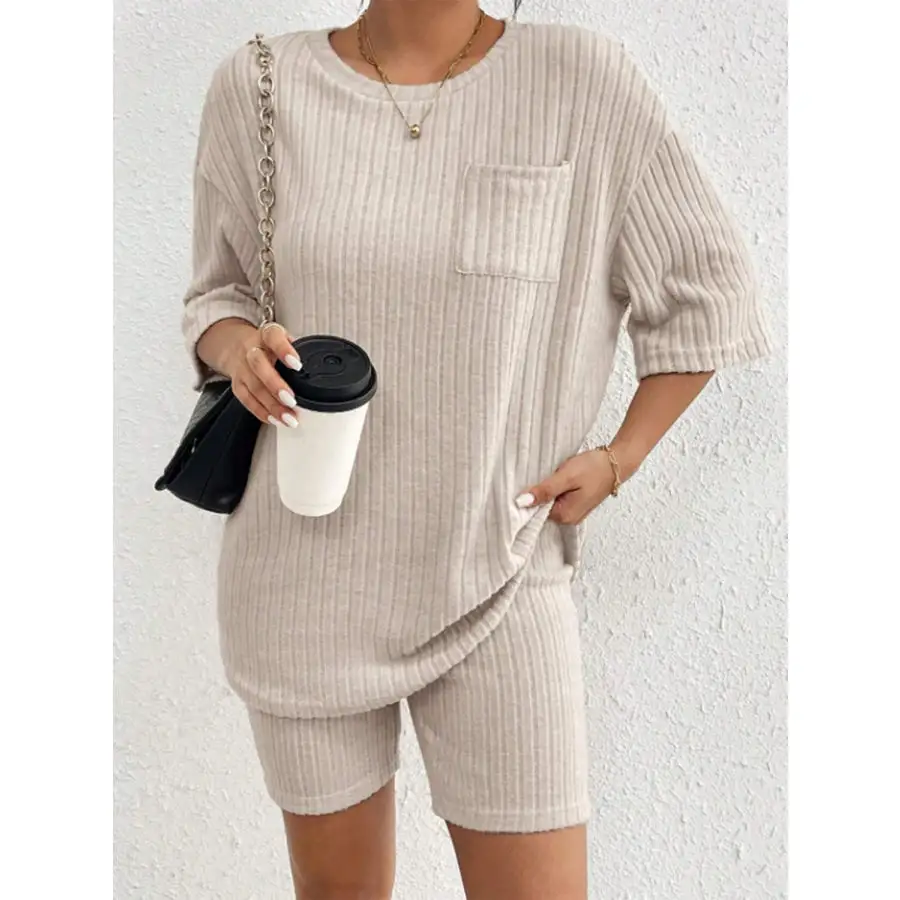 Ribbed Round Neck Top and Shorts Set