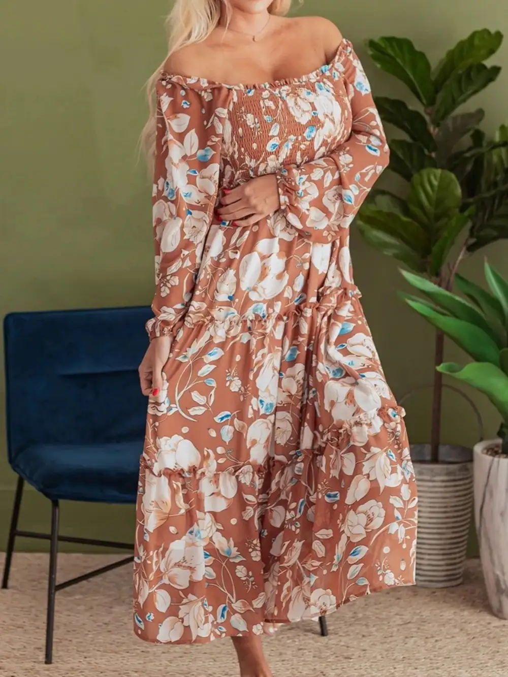 Printed Tiered Smocked Dress Casual
