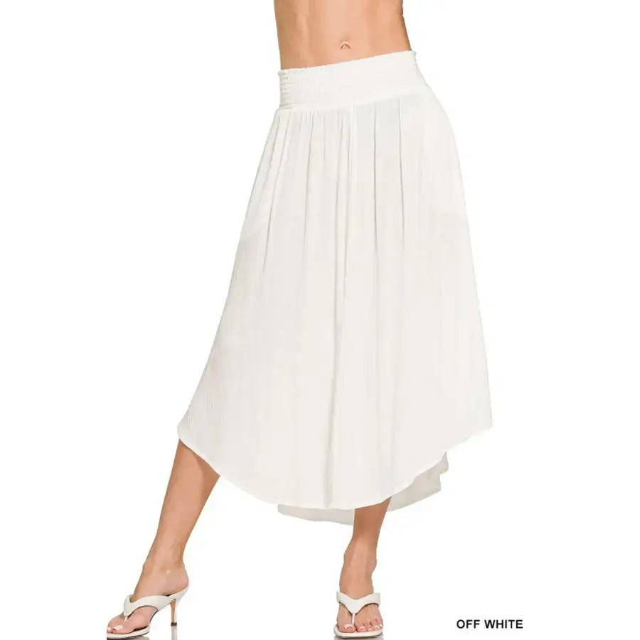 Woven Crinkle Smocked Waist Maxi Skirt W Pockets