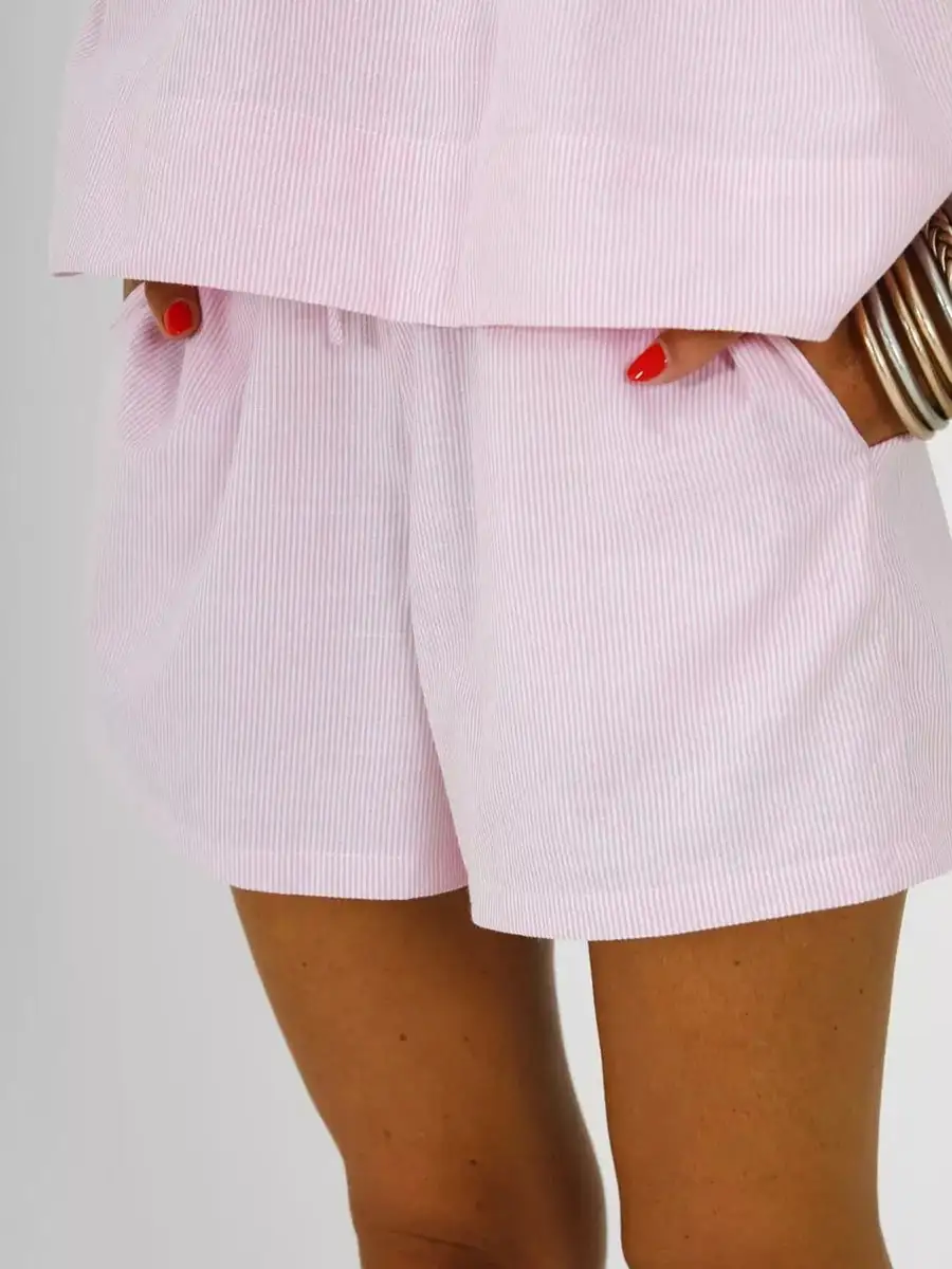 Striped Babydoll Top and Boxer Shorts Lounge Set