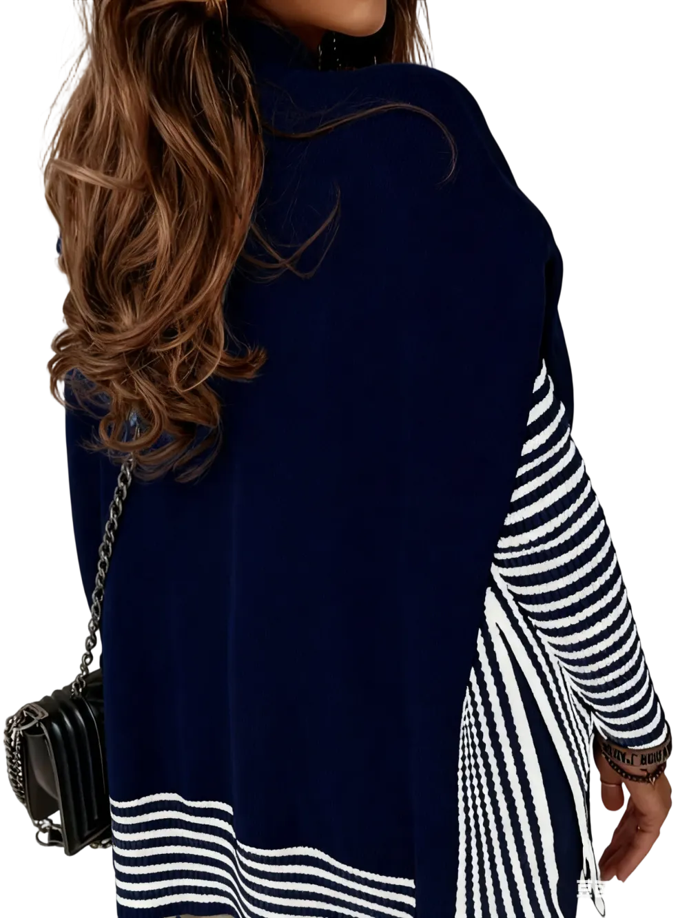 Women's Striped Patchwork Print Batwing Sleeve Split Hem Sweater for Fall & Winter