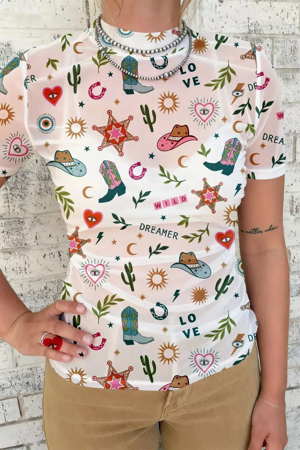 Love Wild Dreamer Western Print Sheer Mesh