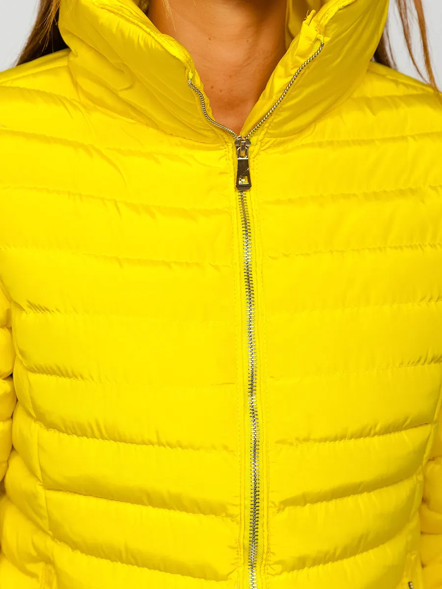 Women's Yellow Quilted Winter Jacket Without Hood