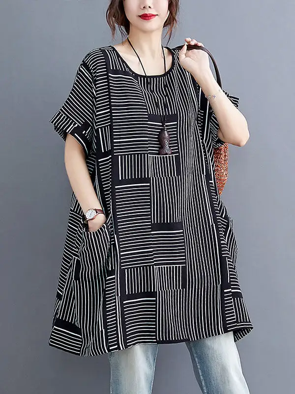 Relaxed Short Sleeve Stripe Round Neck T-Shirt