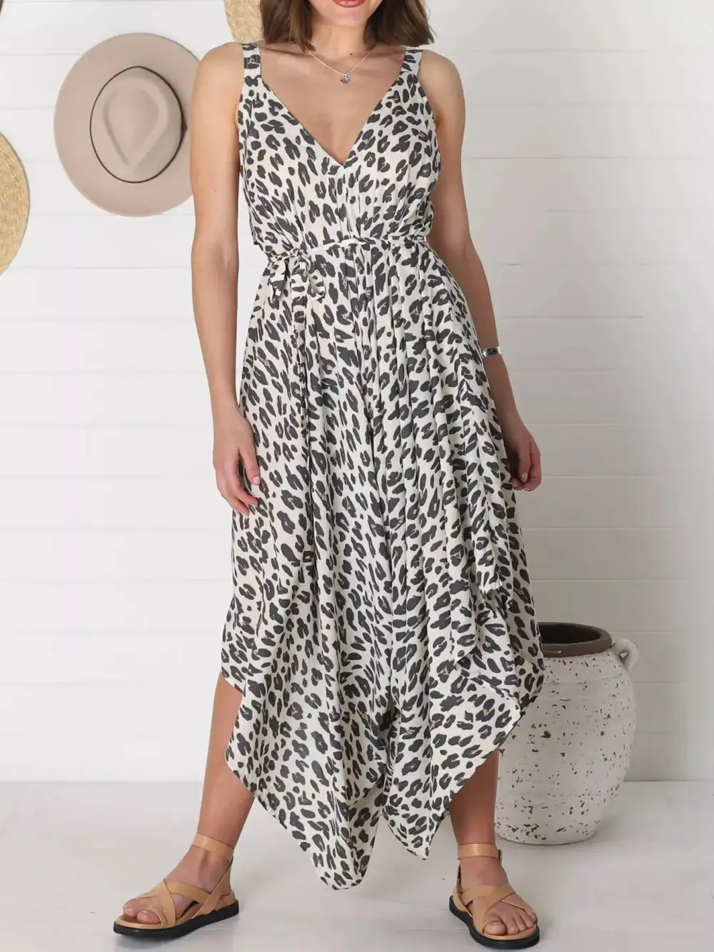 Plus Size Leopard Print V Neck Jumpsuit