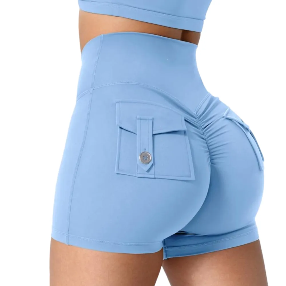 Scrunch Workout Shorts with Pockets Charm Gym Biker Shorts for Women High Waisted Yoga Booty Shorts elastic athletic