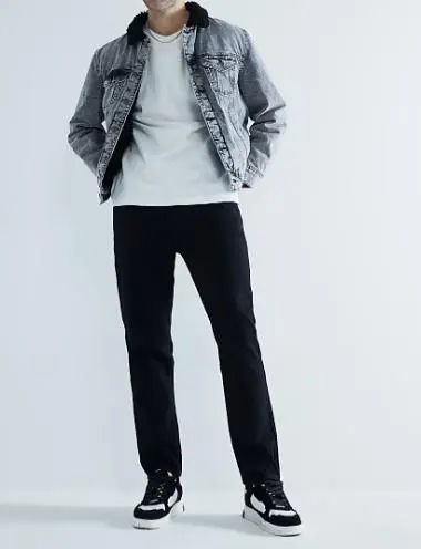 Men's  Black Tapered Long Jeans