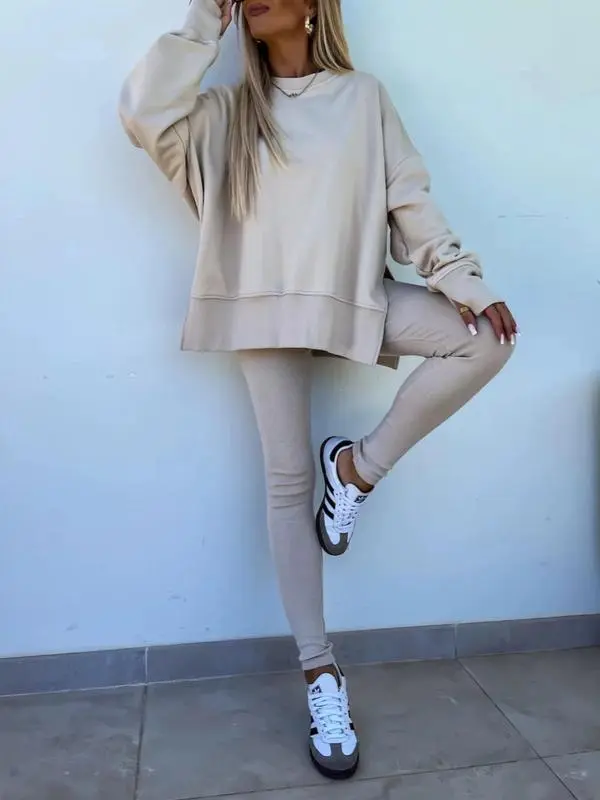 🔥6 PACKS $23.97🔥Women Casual Two Piece Outfits Oversized Pullover Sweatshirts with Thumb Hole Slit Ribbed Pants