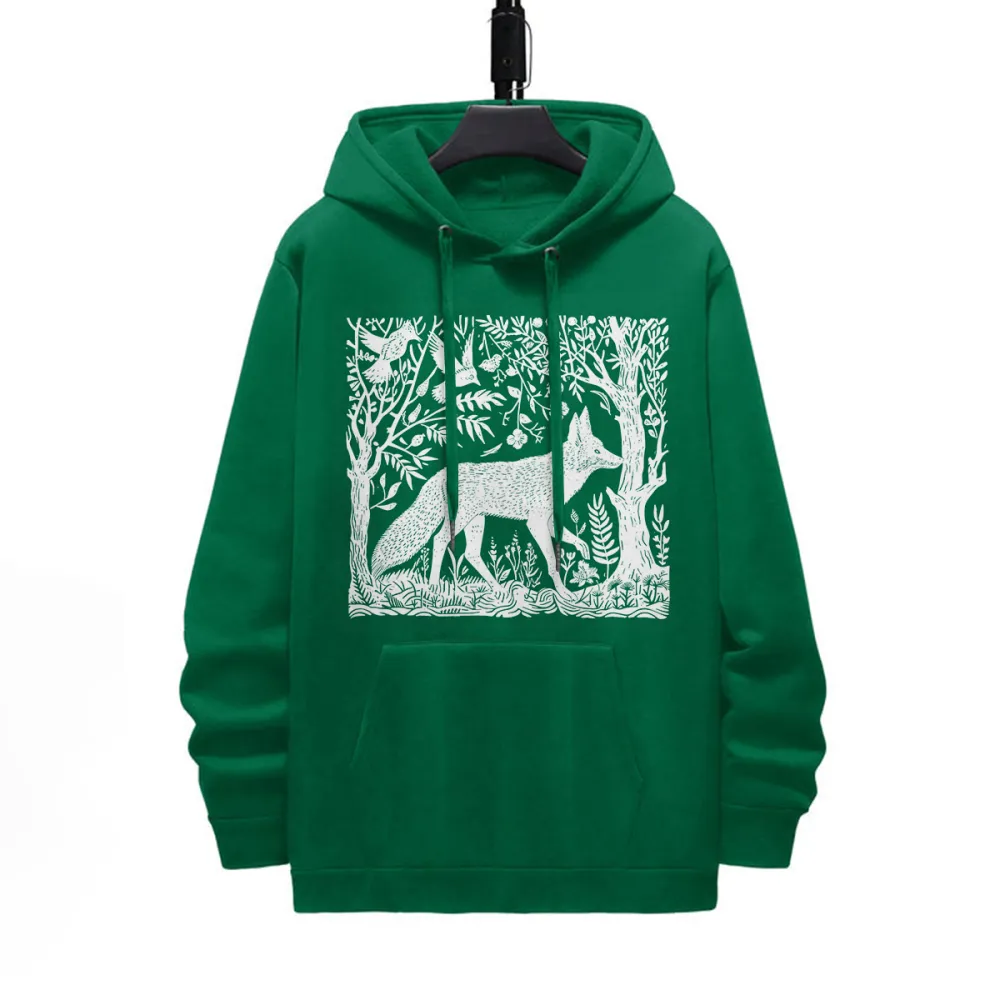 Fox In The Forest Pattern Printed Hoodie