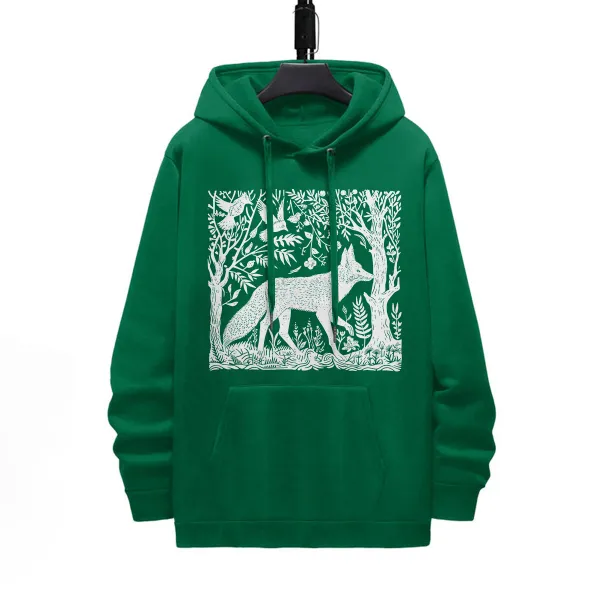 Fox In The Forest Pattern Printed Hoodie