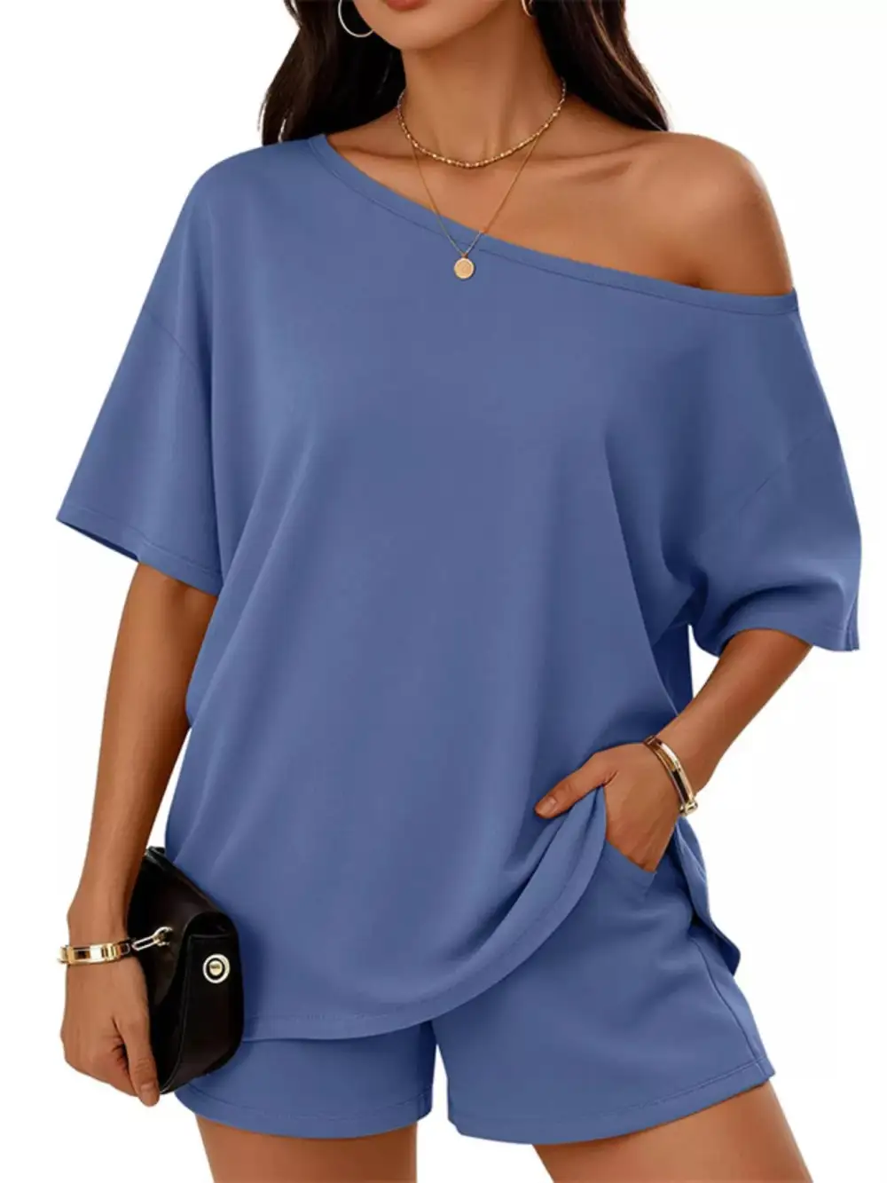 Boat Neck Tee Shorts Set