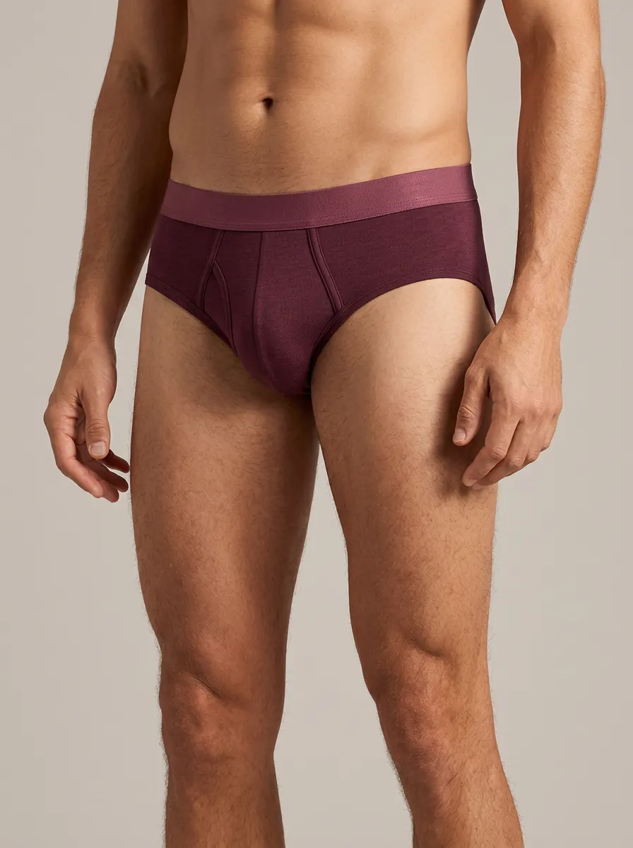 Men's Burgundy Solid Color Minimalist Printed Briefs