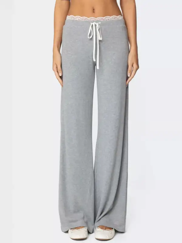 Lace Trim Wide Leg Pants