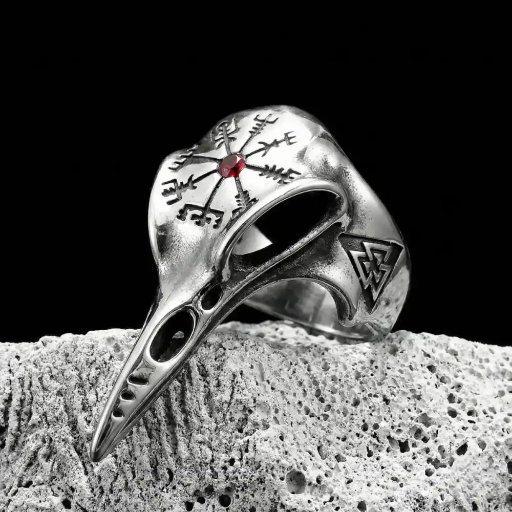 Men's Vegvisir Raven Skull Ring