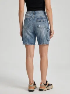 Women's Modern High-Waisted Distressed Cargo Denim Shorts