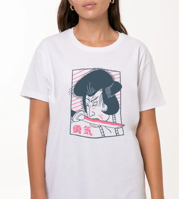 Japanese Kabuki Inspired Graphic White Unisex T-Shirt