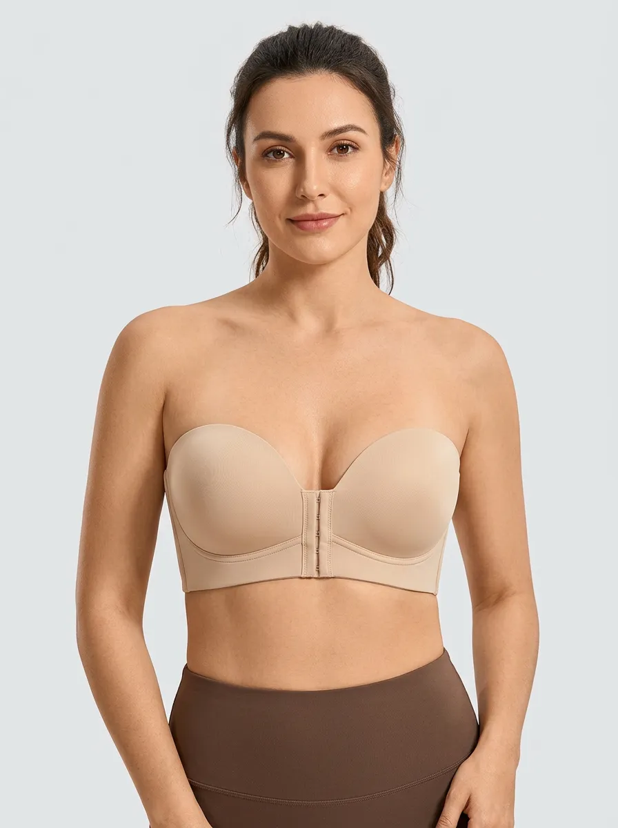 Women's Wide-Band Bandeau-Style Front-Closure Strapless Bra