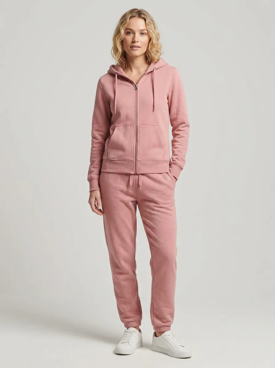 Women's Dusty Rose Zip-Up Hoodie Jacket & Jogger Set