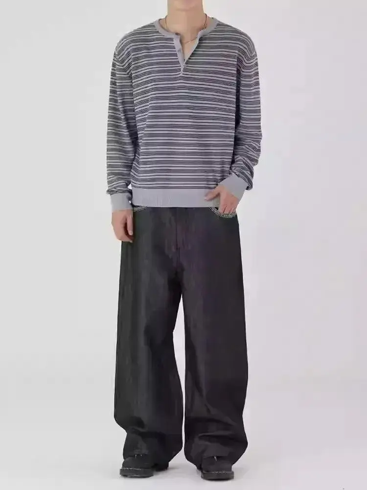 Stitched Contrast Straight Leg Jeans