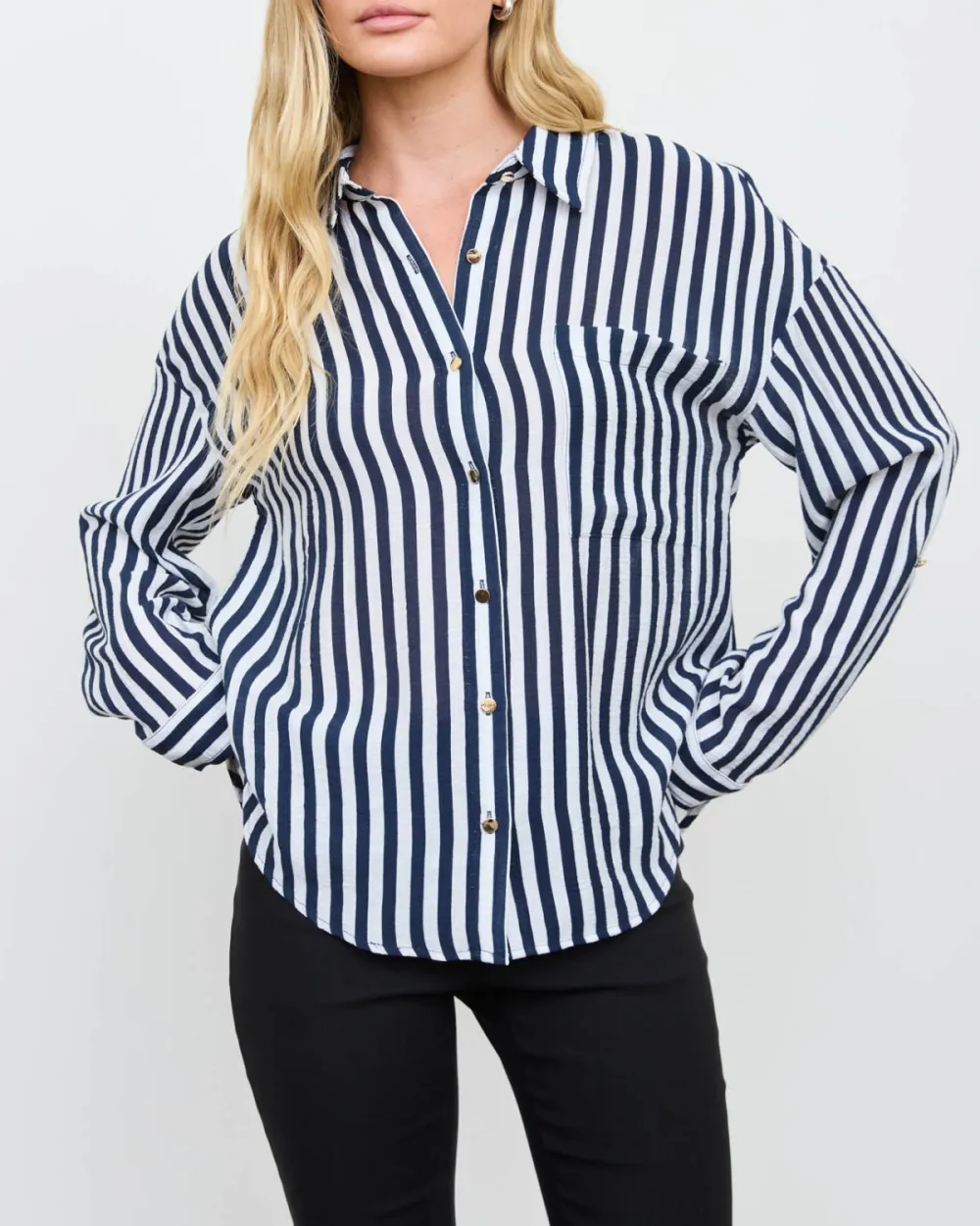Relaxed Striped Buttons Top