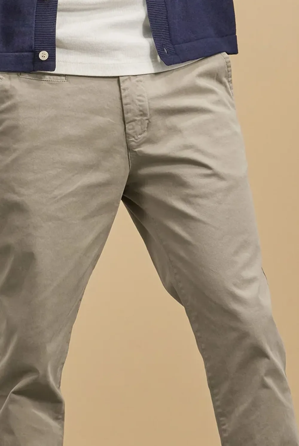 Solid Color Cotton Slim Fit Trousers