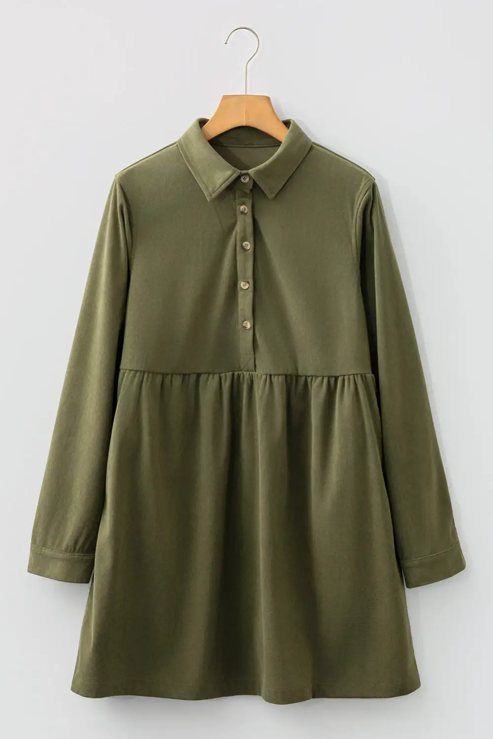 Corduroy Half Button Long Sleeve Mini Dress