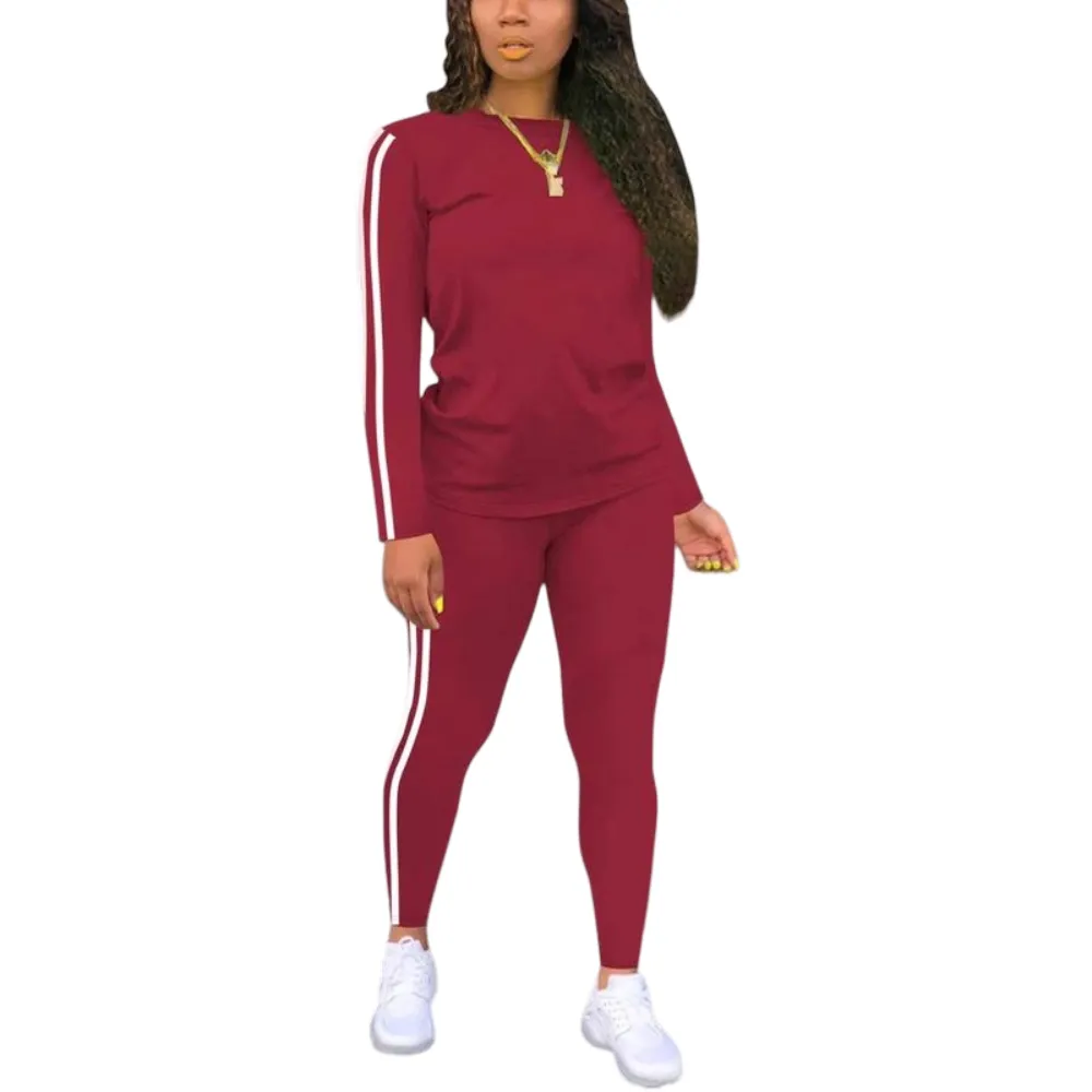 Women's Striped Print Long Sleeve Top & Pants Two-piece Set