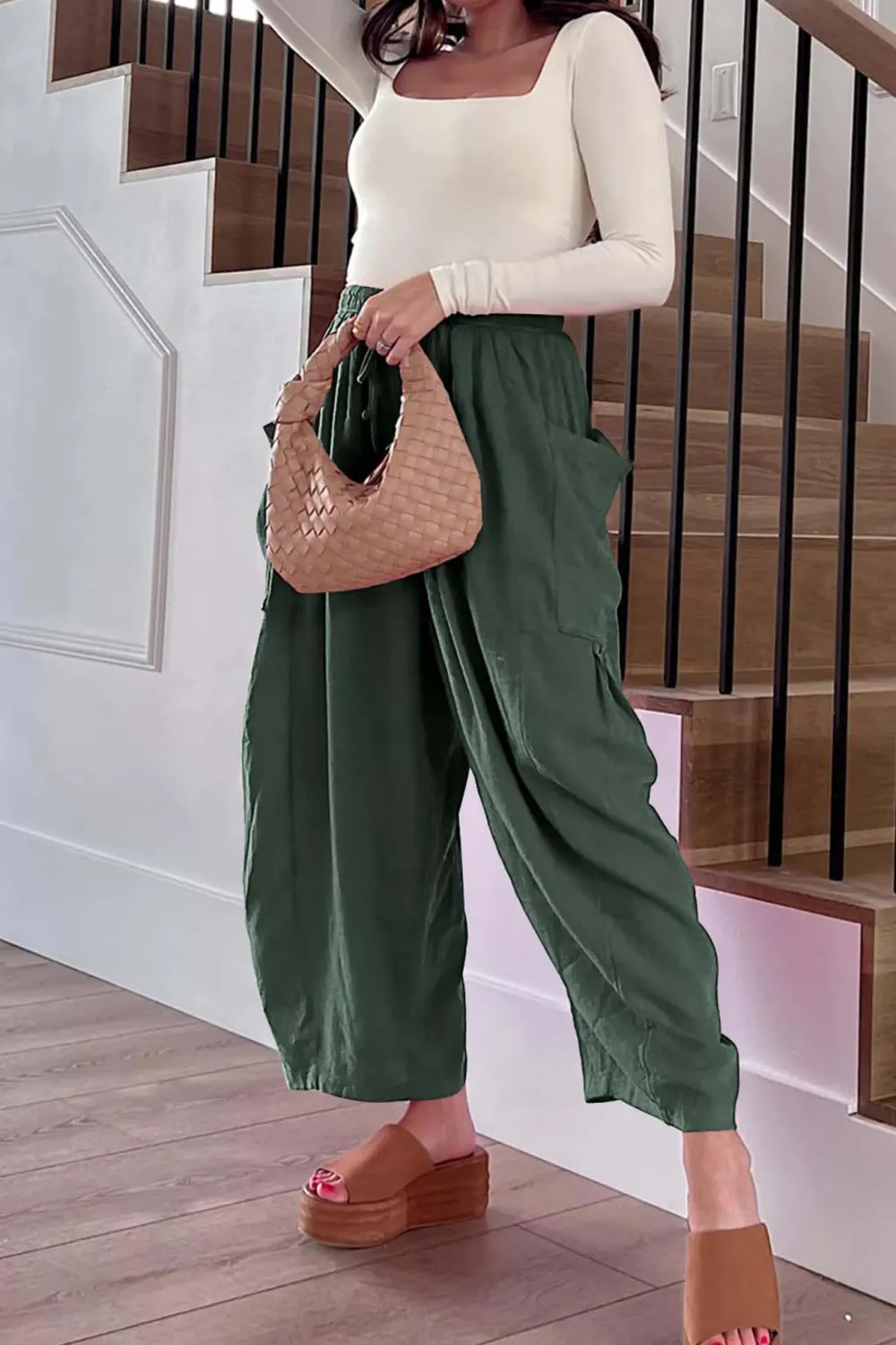 Drawstring Pocket Wide Leg Pants