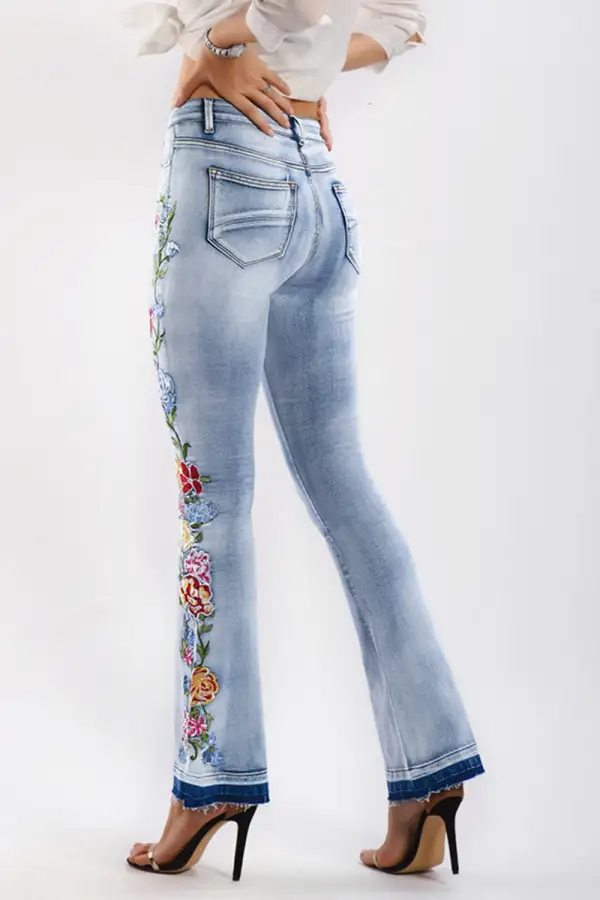 Flap Pocket V Neck Denim Jeans