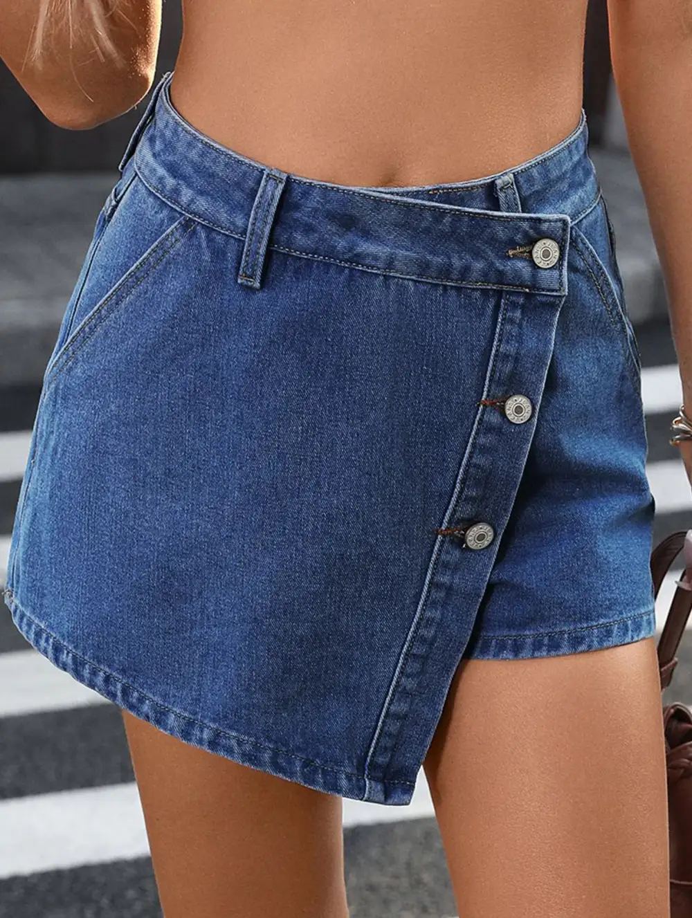 Irregular Button Denim Skort Skirt