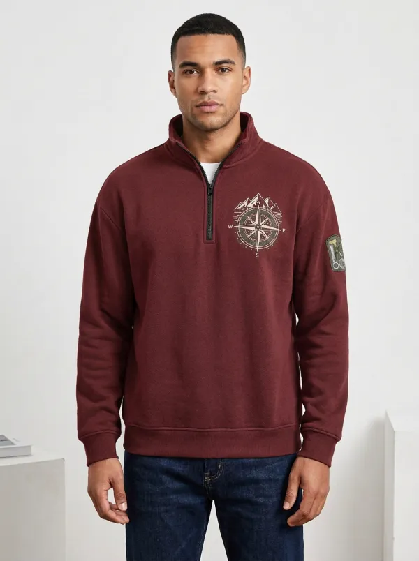 Men's Ridge Outdoor Compass Mountain Graphic Zip-Neck Sweatshirt