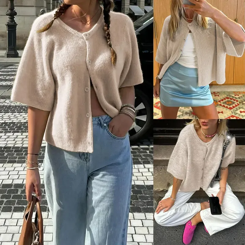 Women's Short-Sleeve Cardigan Sweater🔥10-Pack -Only $24
