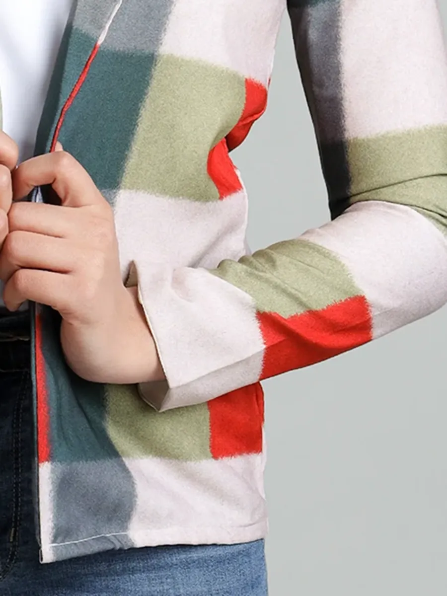 Modern Fashionable Multi-Color Checked Art Print Women's Jacket
