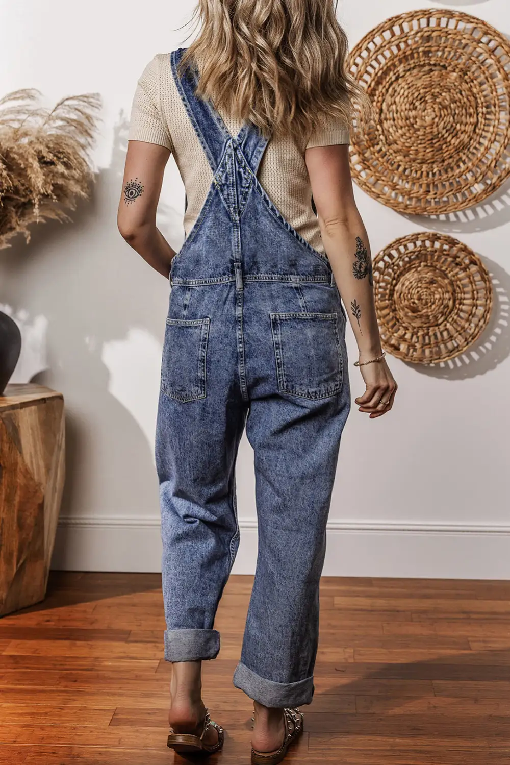 Sail Denim Bib Straight Leg Jumpsuit Pants