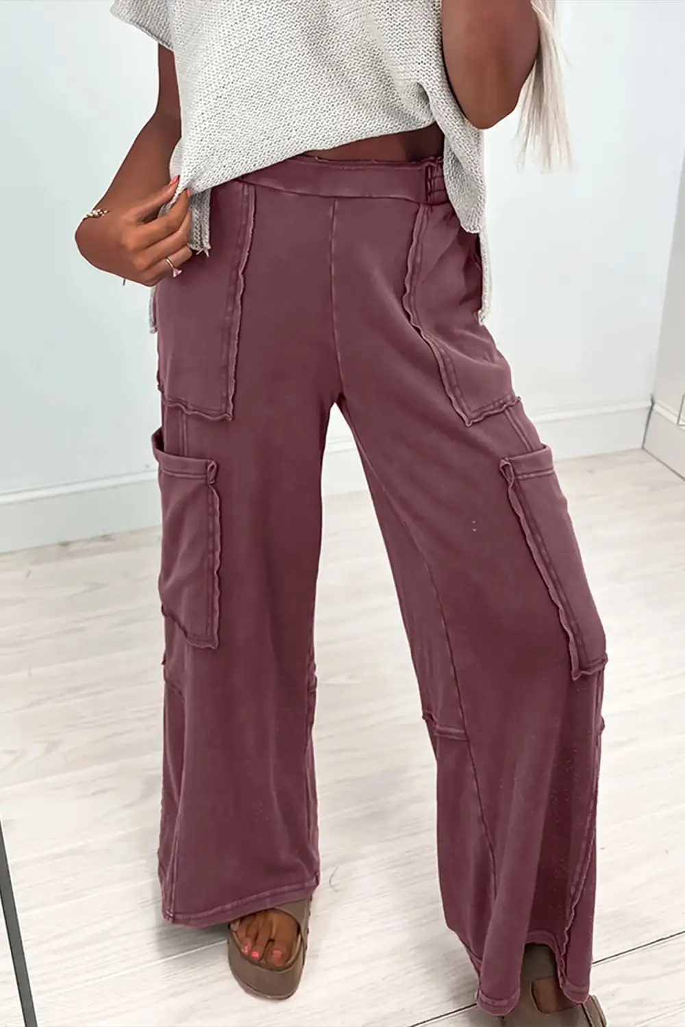 Pocketed Cargo-Detail Utility Mineral-Wash Sweatpants