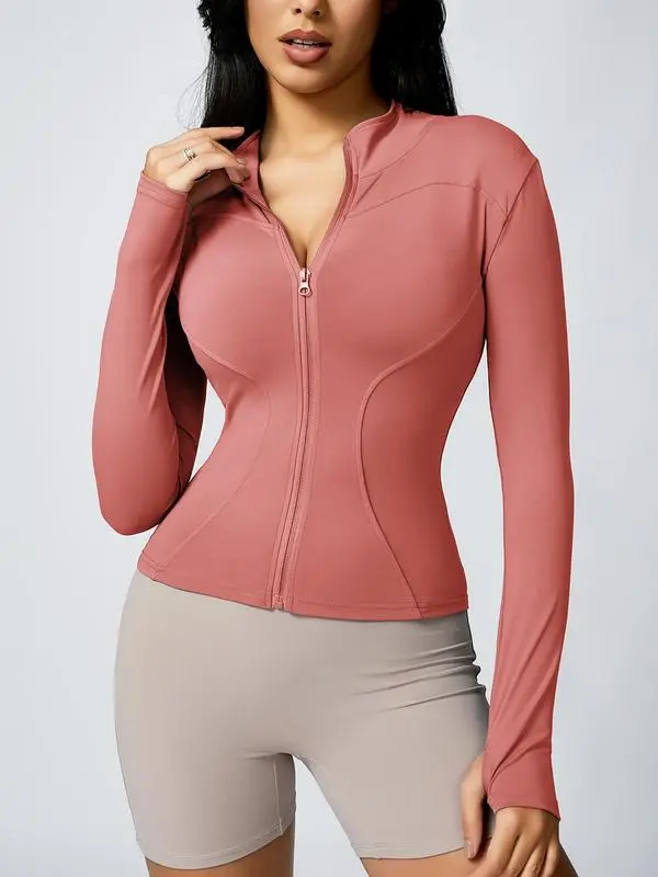 Women’s Zip Up Sports Jacket – Tight Long Sleeve Sports Top for Spring Indoor & Outdoor Workouts