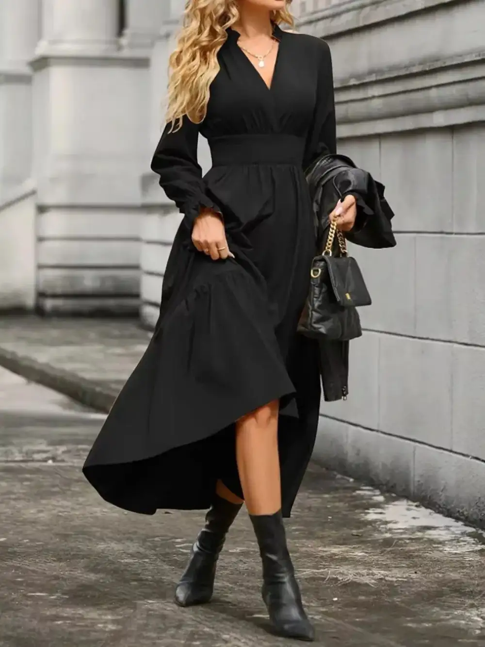 Tiered Long Sleeve Midi Dress