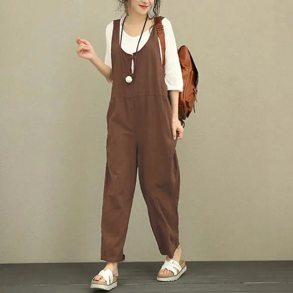 Boho Comfort Wide-Leg Suspender Cotton Jumpsuit