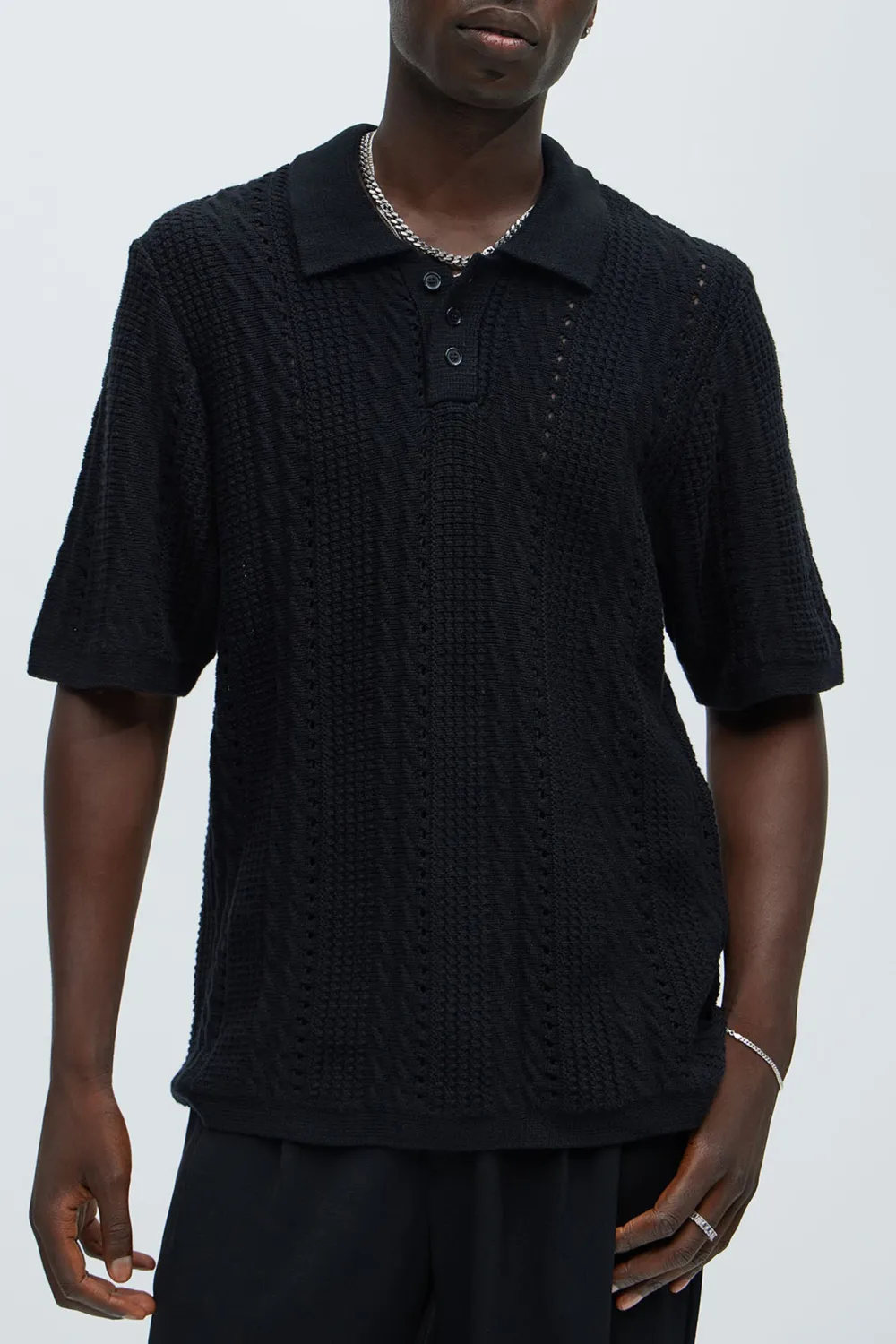 Boho Fold Down Collar Knitted Polo