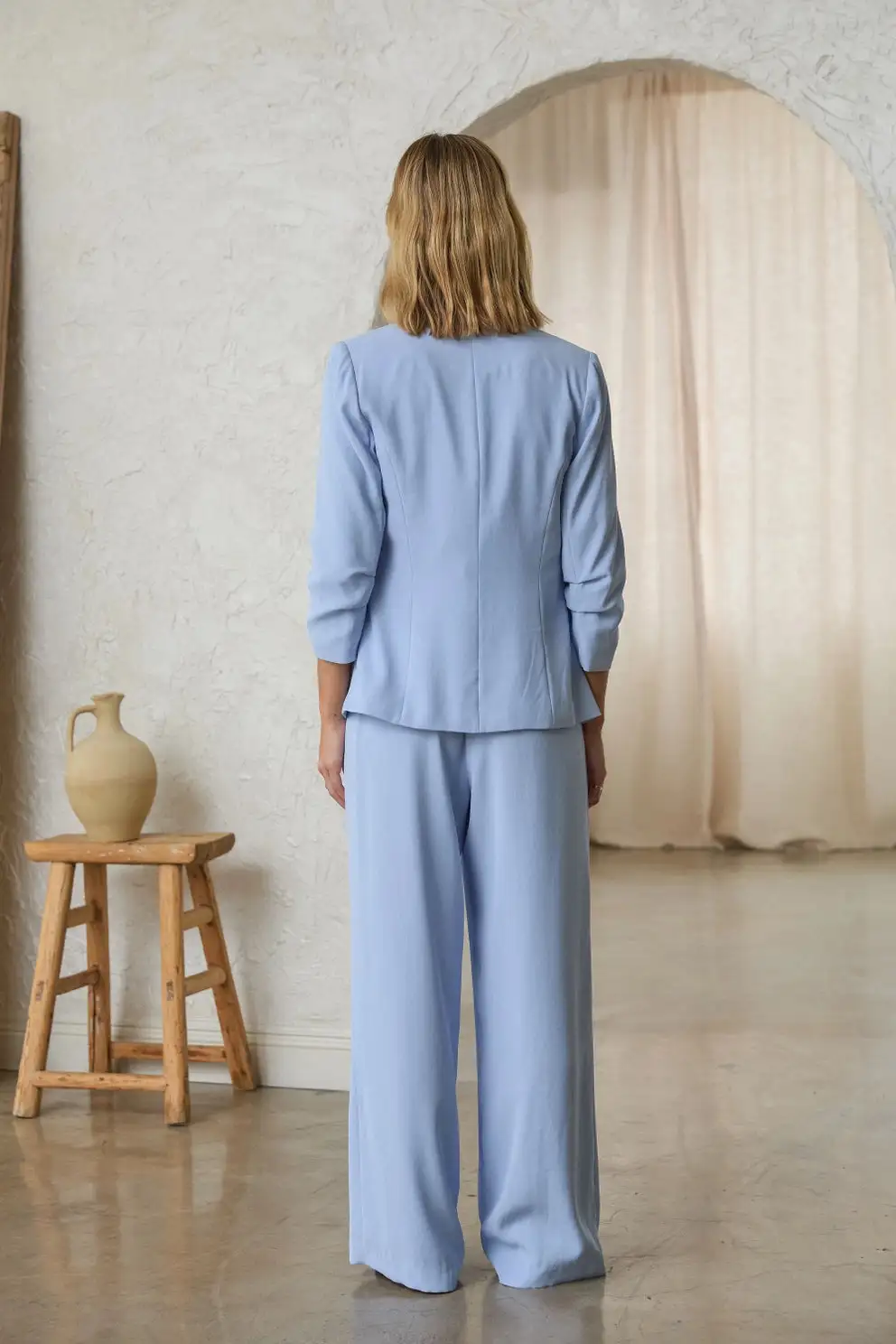 Textured Ruched Sleeve Blazer