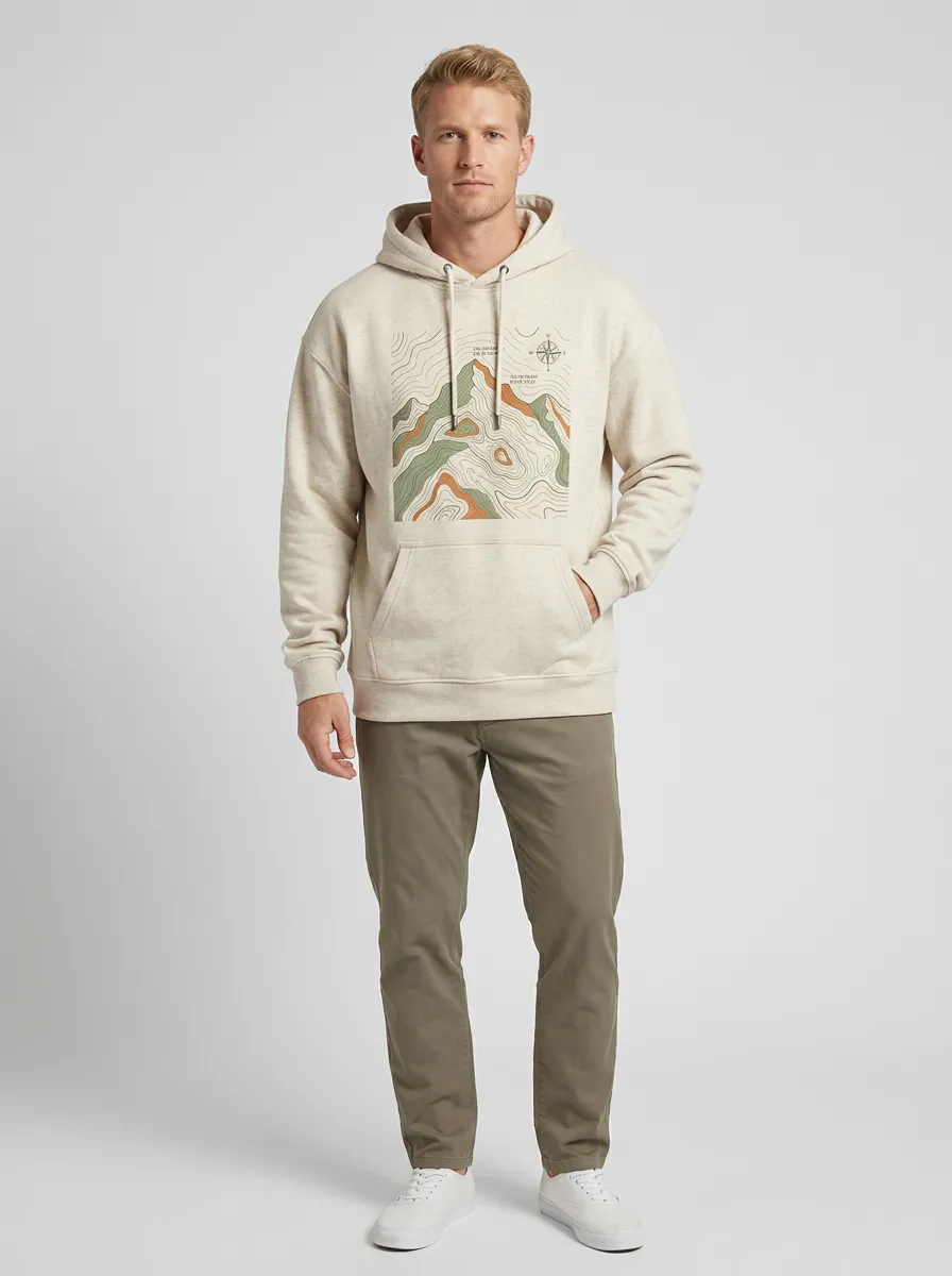 Men's Ridge Hiking Explorer Mountain Topographic Graphic Hoodie