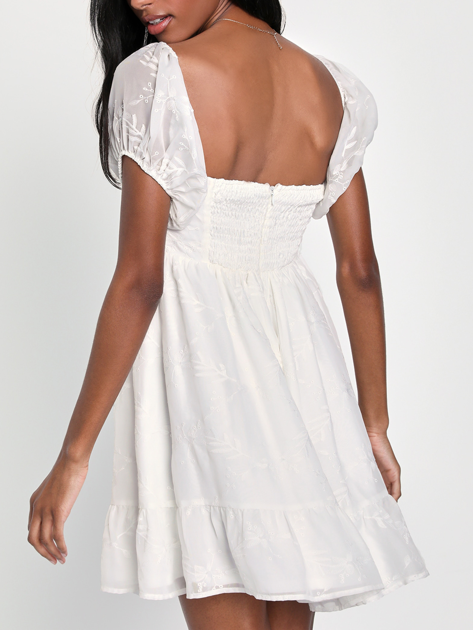 White Embroidered Off-The-Shoulder Mini Dress