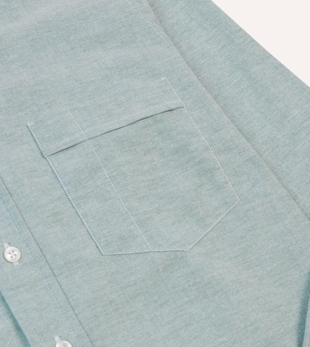 Lapel Green Button Front Cotton Oxford Cloth Button-Down Shirt